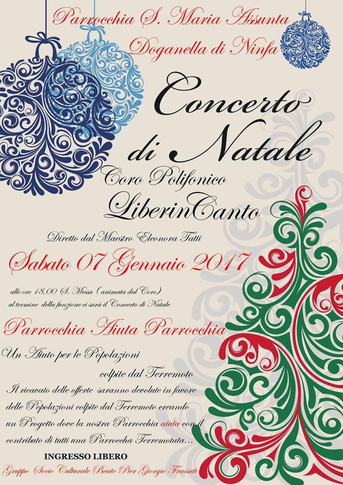 Due concerti nella parrocchia di Doganella di Ninfa per raccogliere fondi per i terremotati. - 