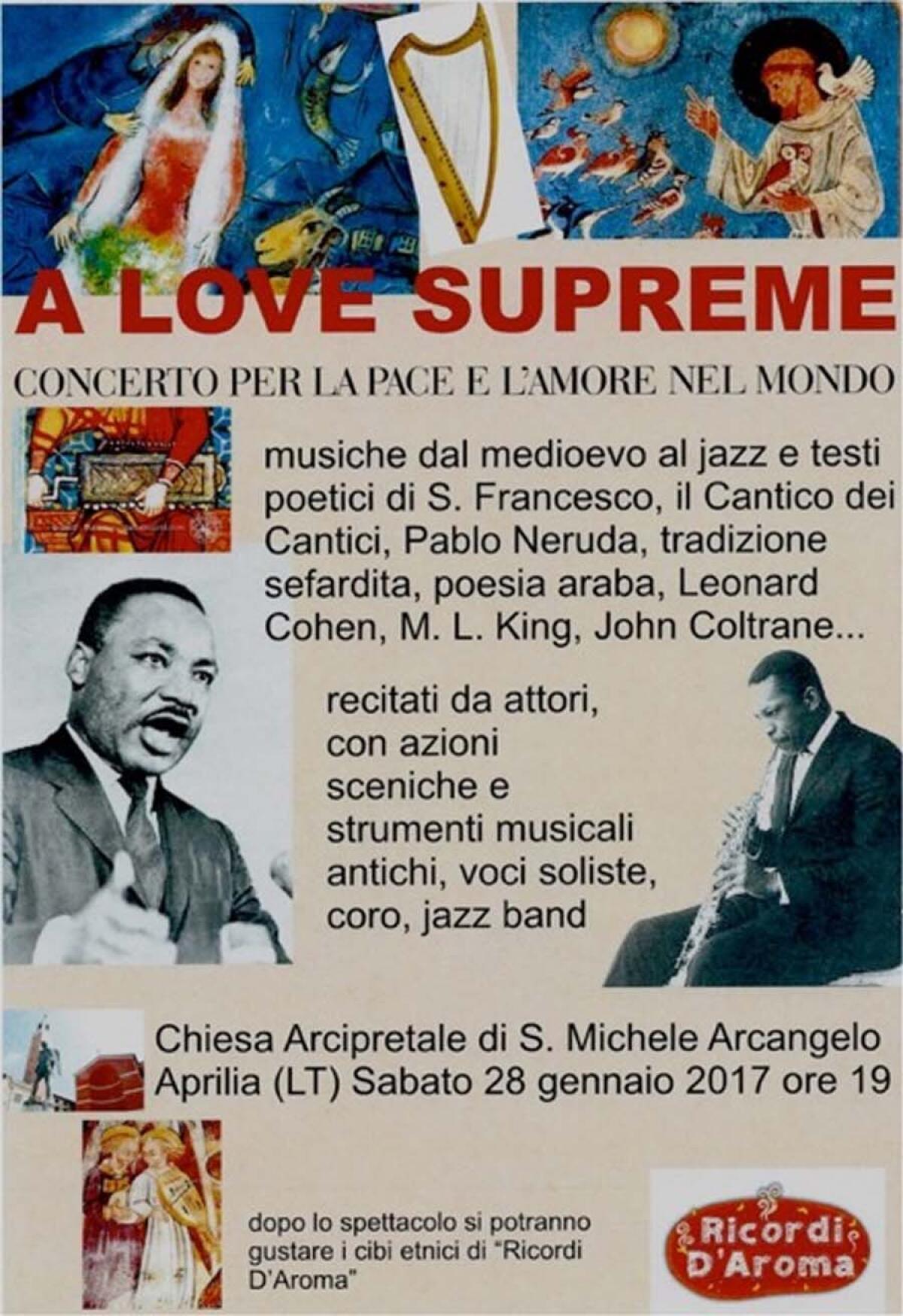 APRILIA - “A Love Supreme”: sabato 28 gennaio concerto per la pace. - 