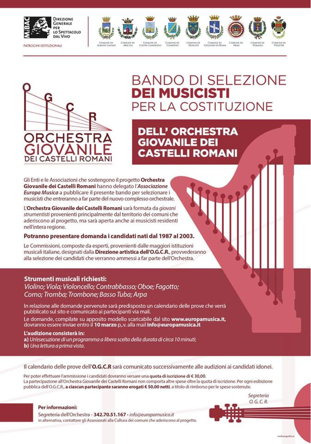 Nasce l'Orchestra Giovanile dei Castelli Romani, domande entro il 10 marzo - 