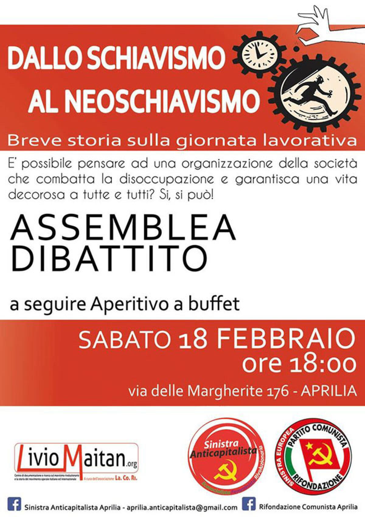 APRILIA - Oggi l'assemblea "Dallo schiavismo al neoschiavismo. Breve storia della giornata lavorativa". - 
