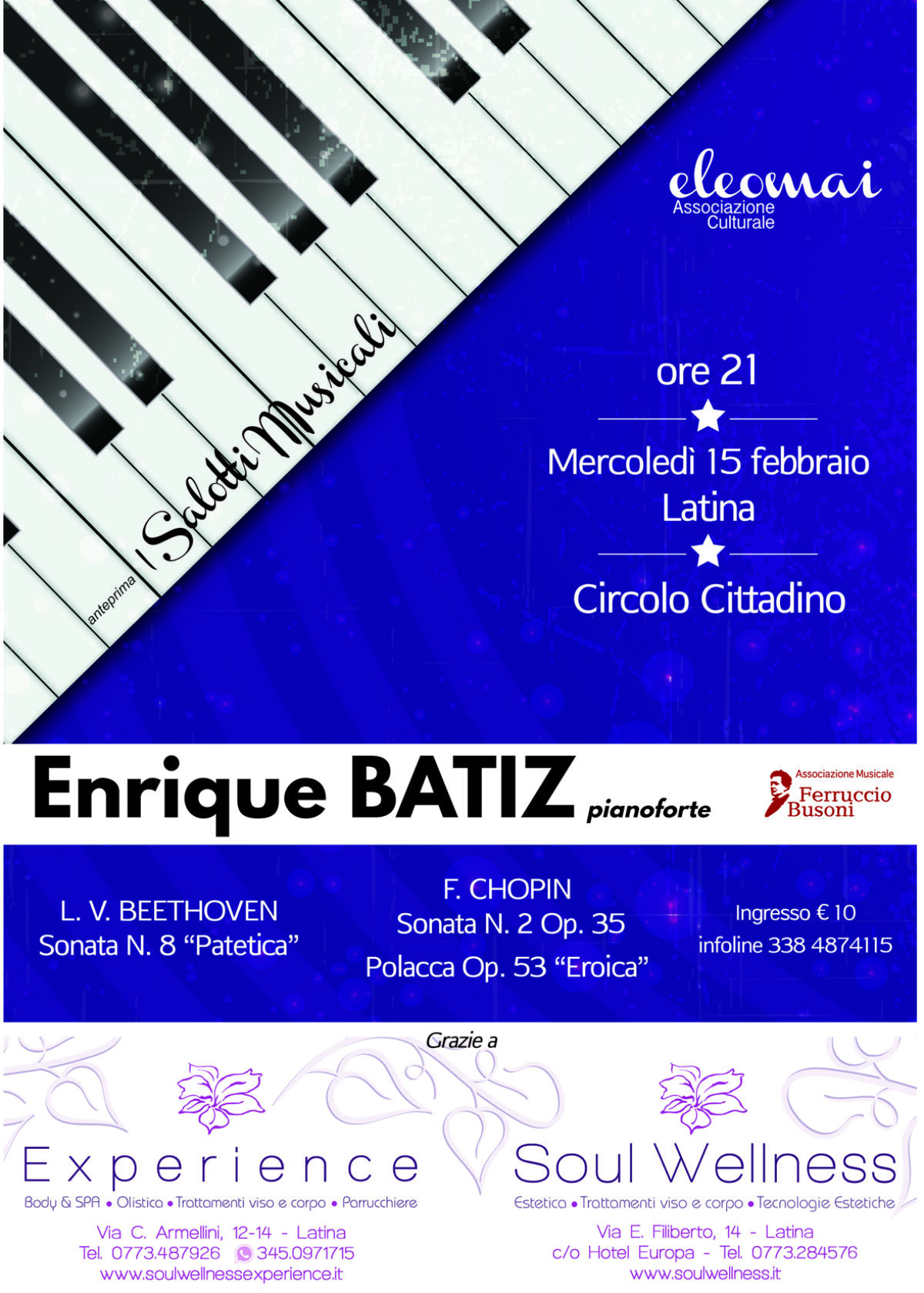 A Latina il concerto del pianista e diretto d'orchestra messicano Enrique Batiz - 