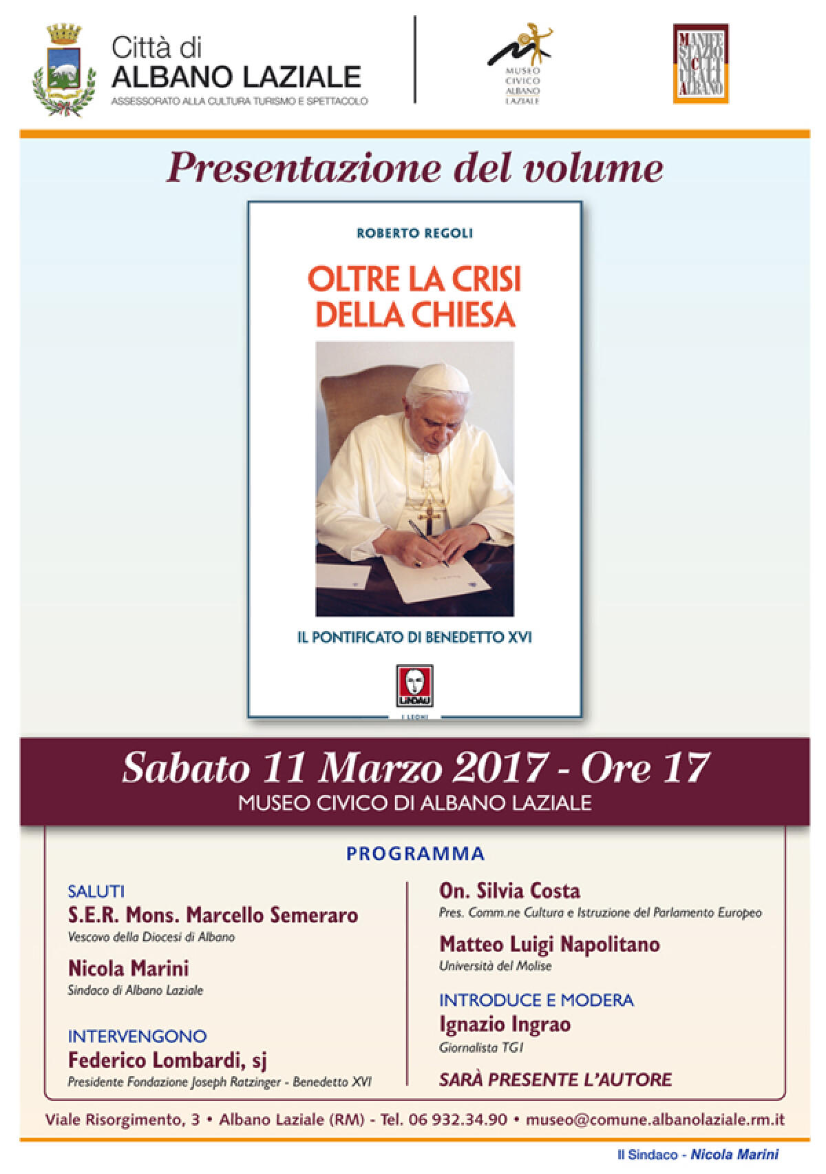 “Oltre la crisi della Chiesa – Il pontificato di Benedetto XVI”, la presentazione ad Albano - 