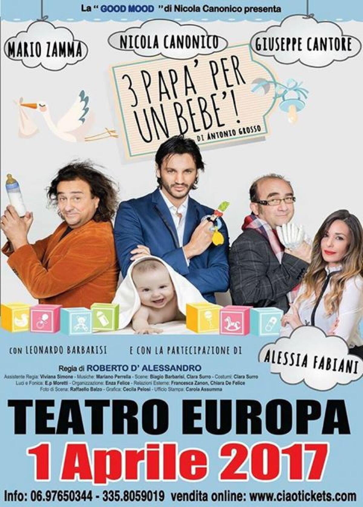 Teatro, all'Europa di Aprilia in scena "3 Papà per un bebè" - 