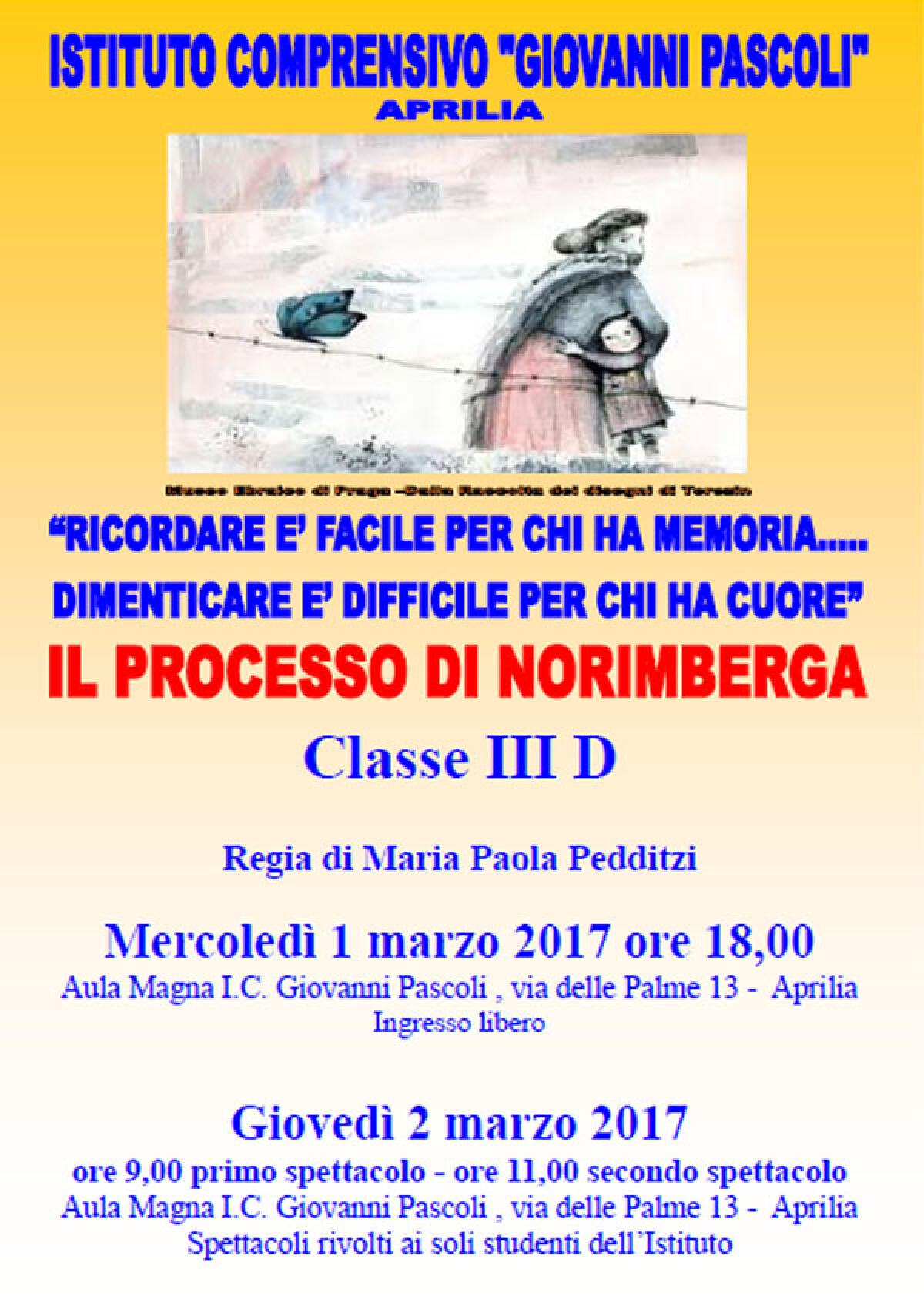 APRILIA – L’Istituto “Pascoli” presenta lo spettacolo “Il processo di Norimberga”. - 