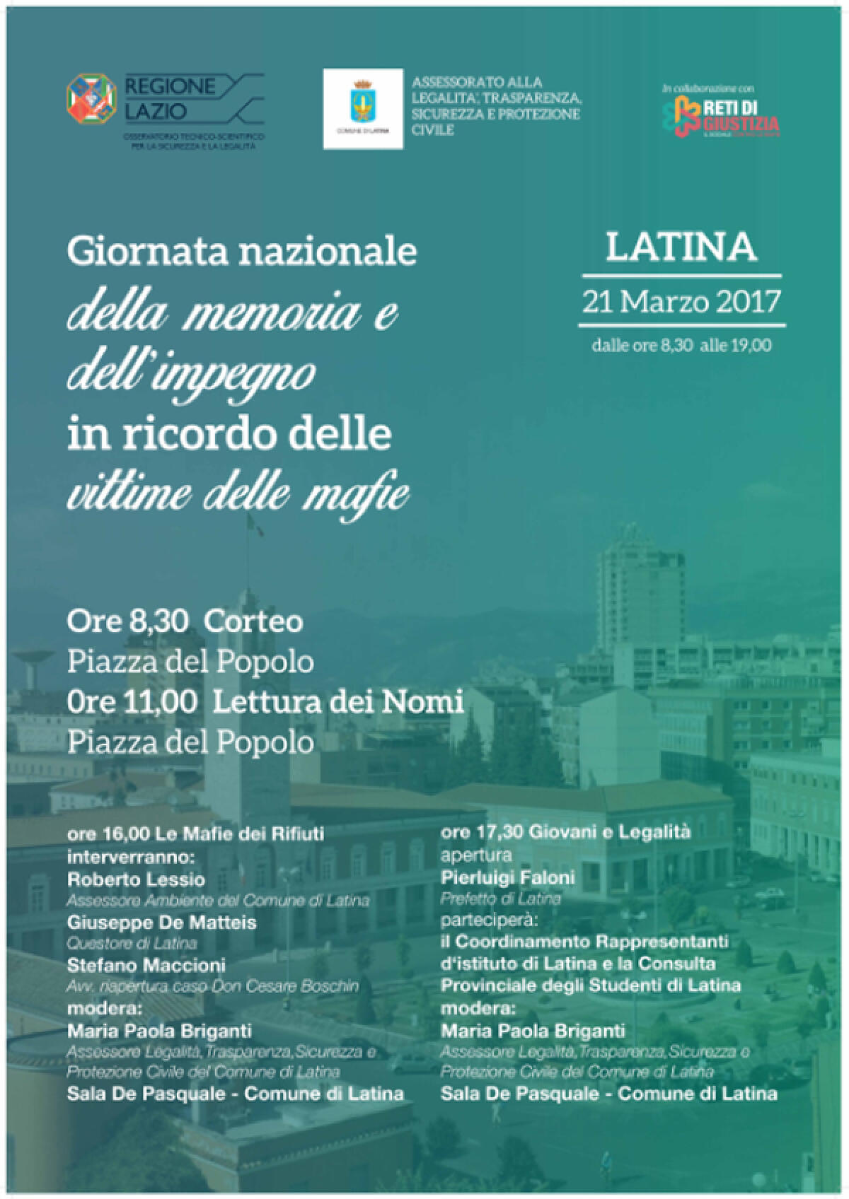 A Latina il 21 marzo la Giornata Nazionale della Memoria e dell'Impegno in ricordo delle vittime delle mafie. - 