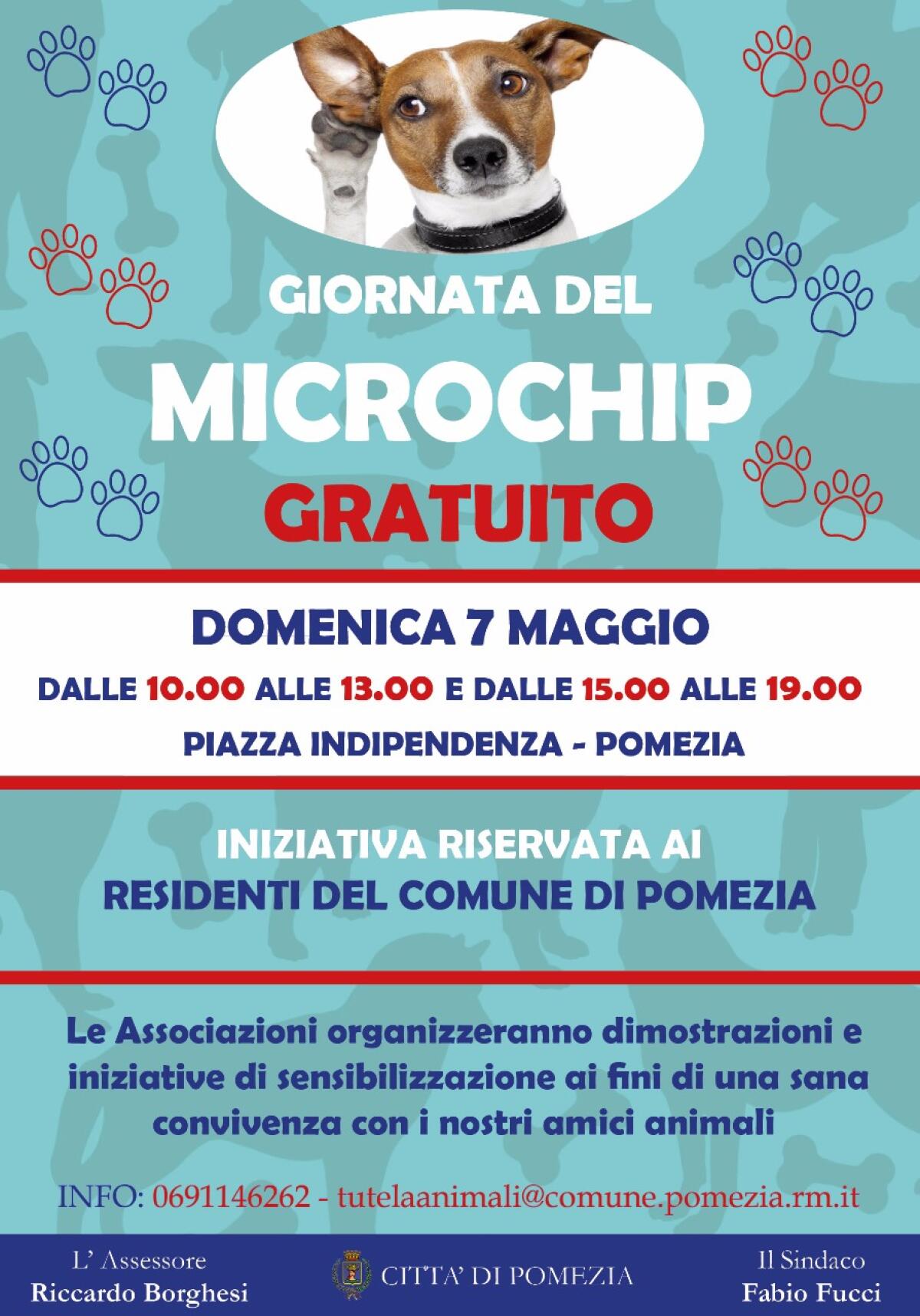 Domenica 7 Maggio a Pomezia la “Giornata del microchip gratuito per i cani”. - 