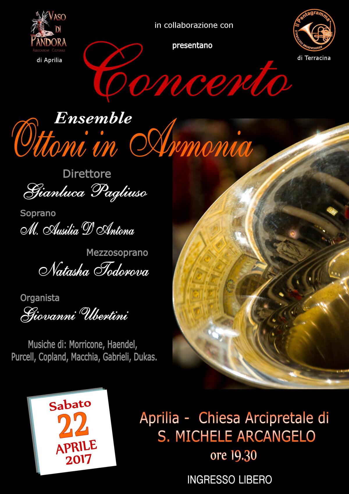 APRILIA -  Questo sabato 22 aprile il “Concerto Ensamble Ottoni di Armonia”. - 
