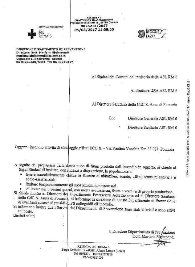 il comunicato della Asl