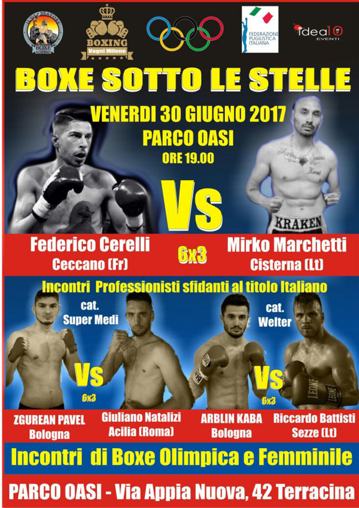 “Boxe sotto le stelle” questo venerdì 30 giugno al Parco Oasi di Terracina. - 