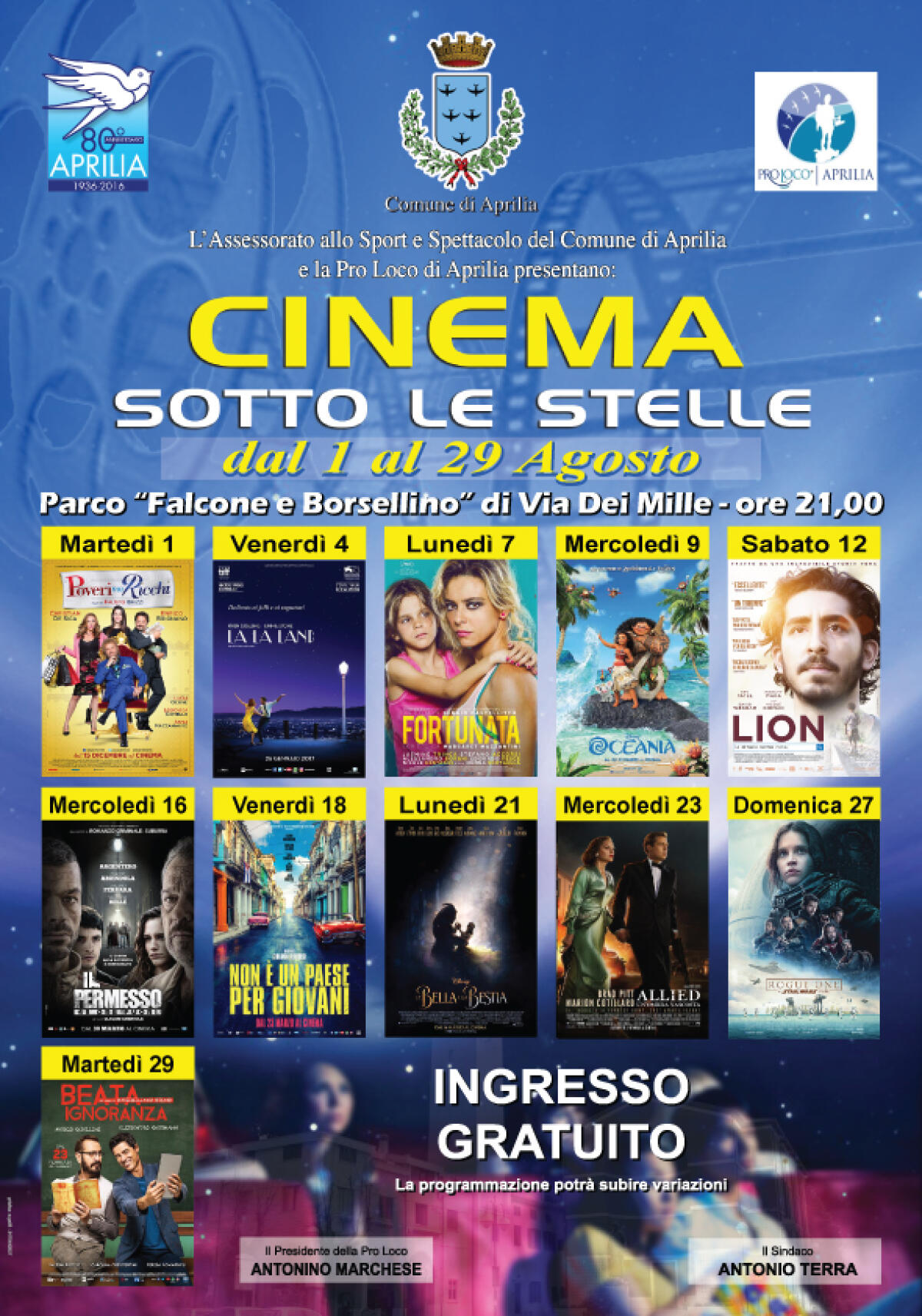 Cinema sotto le stelle ad Aprilia, ECCO tutti i film in programmazione - 