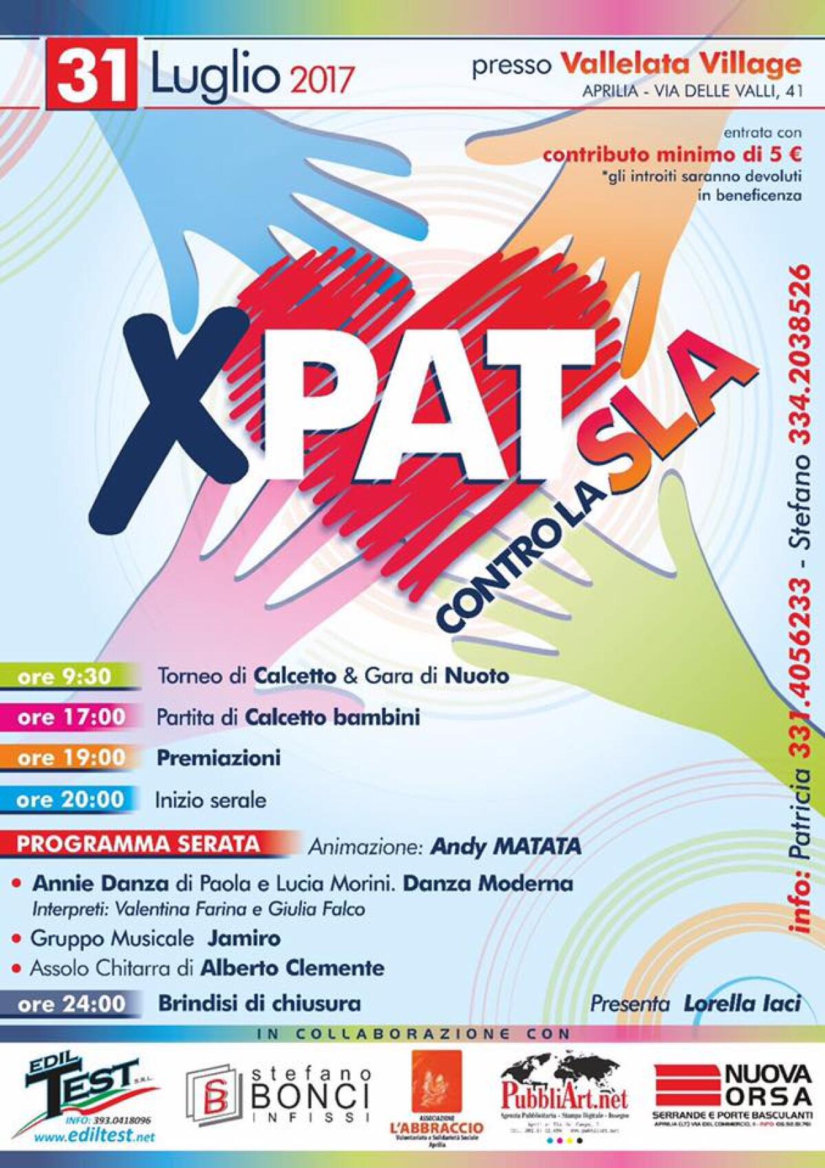 “Pat contro la SLA”, l'evento di beneficenza ad Aprilia - 