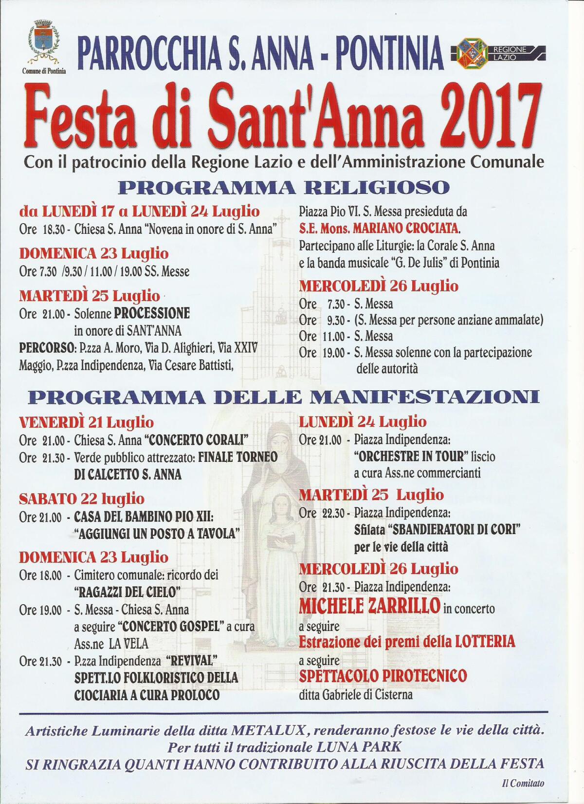 Tutto pronto a Pontinia per la tradizionale Festa di Sant'Anna - 
