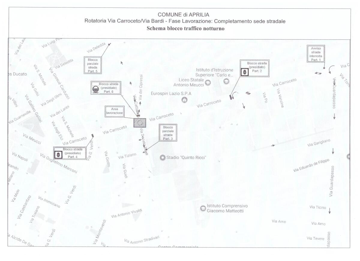 Aprilia - Lavori notturni alla rotatoria: via Carroceto chiusa al traffico l'8 e 9 agosto. - 