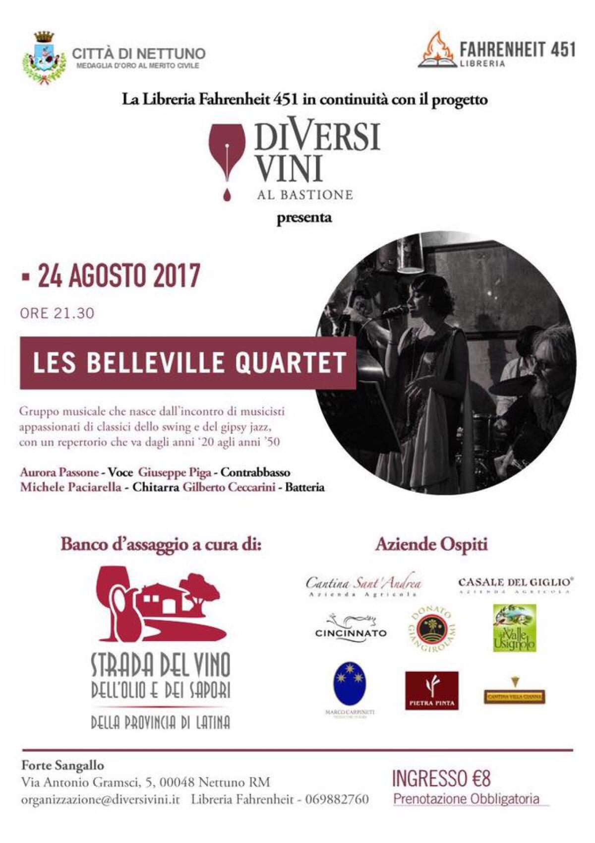 Les Belleville Quartet in concerto a Nettuno per la rassegna “DiVersiVini al bastione". - 