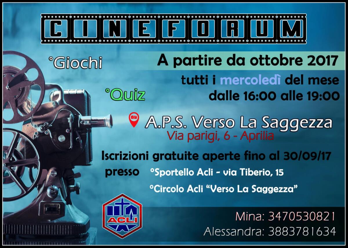 Aprilia, al via il cineforum presso il circolo Acli "Verso la saggezza" - 