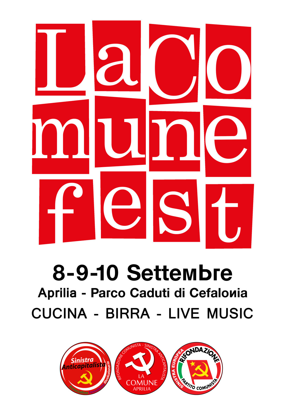Al Parco di via Caligola, ad Aprilia, dall'8 al 10 settembre “La Comune Fest”. - 