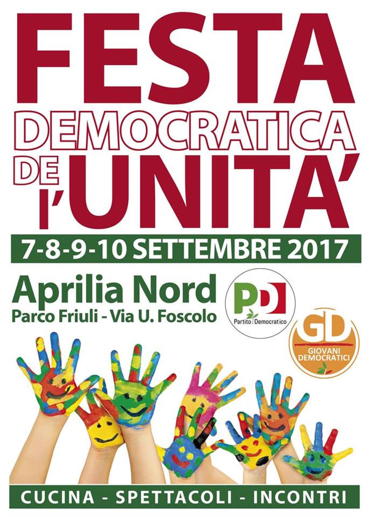 "Festa Democratica de l'Unità"  al Parco Friuli di Aprilia: quattro giorni di eventi. - 
