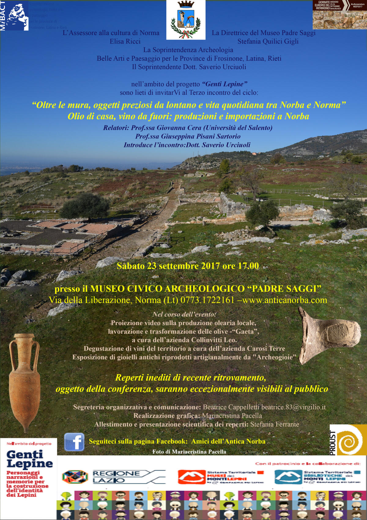 “Oltre le mura: oggetti preziosi da lontano e vita quotidiana tra Norba e Norma” - 