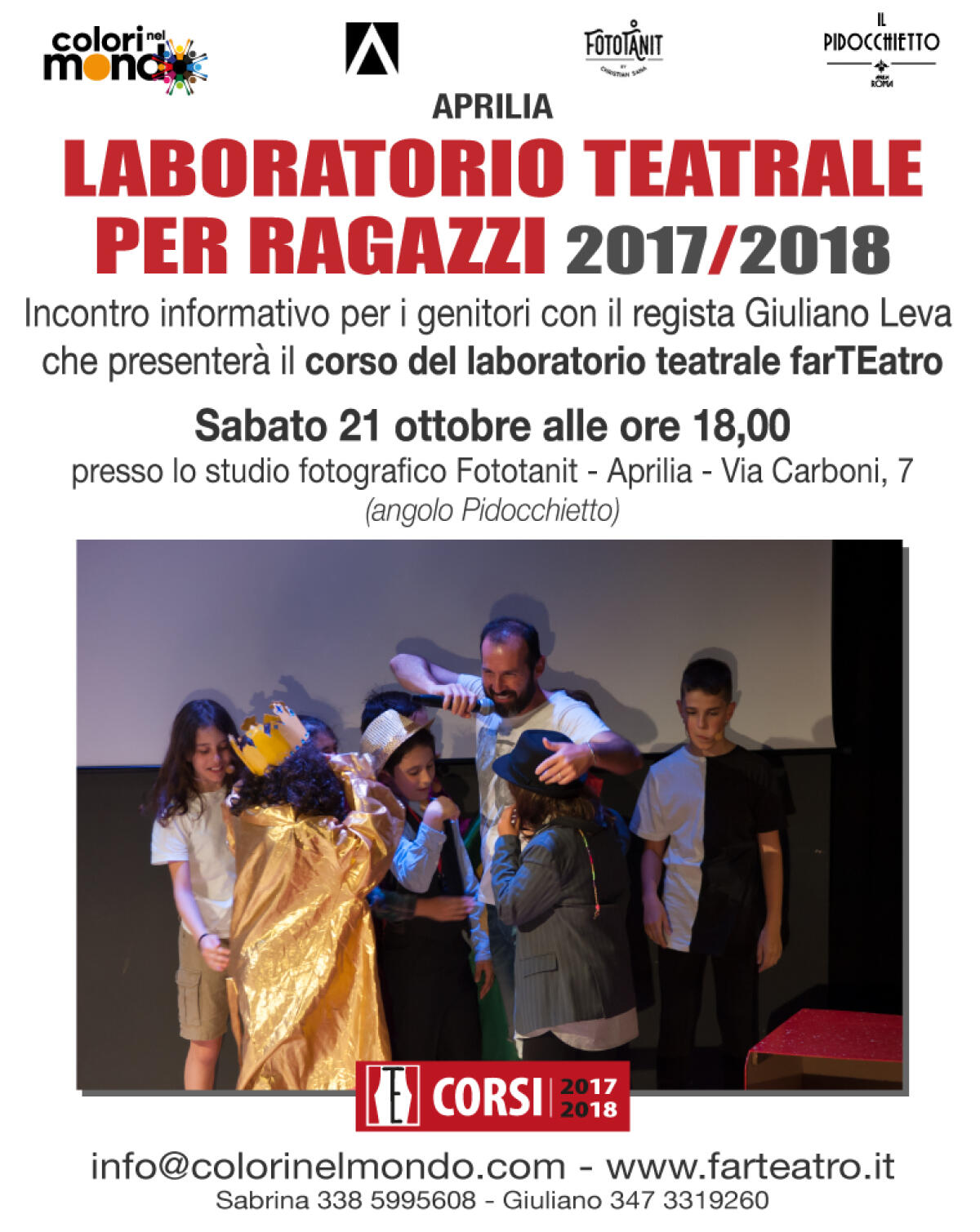 APRILIA - Laboratorio per ragazzi “farTEatro”: il registra Giuliano Leva incontra i genitori. - 