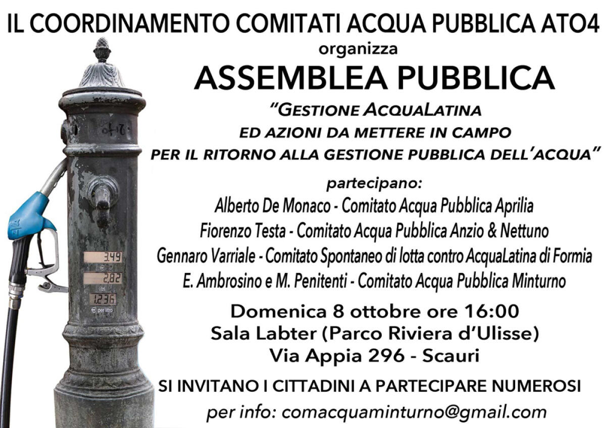 Assemblea pubblica nel sud pontino del Coordinamento dei Comitati Acqua Pubblica dell’Ato4. - 