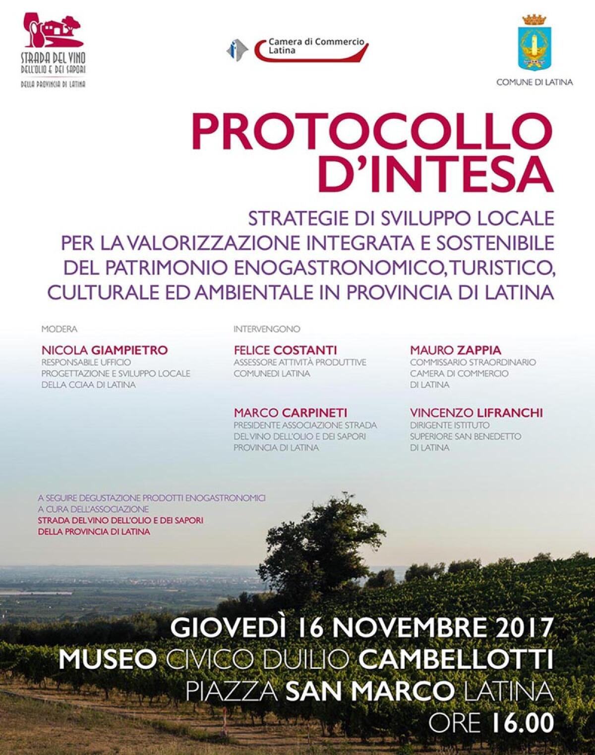 Protocollo d'intesa “La Strada del vino, dell'olio e dei sapori”: oggi a Latina il primo evento. - 