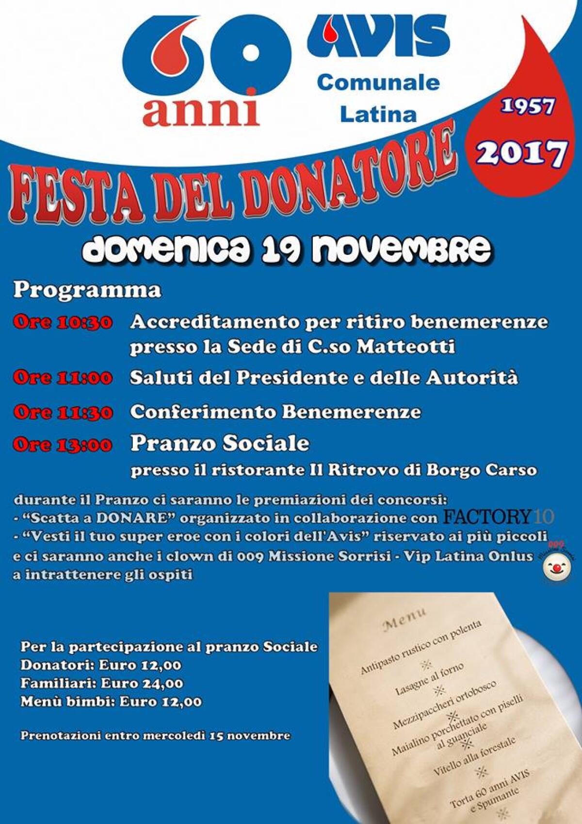 “Festa del Donatore” questa domenica a Latina: l’Avis Comunale compie 60 anni. - 