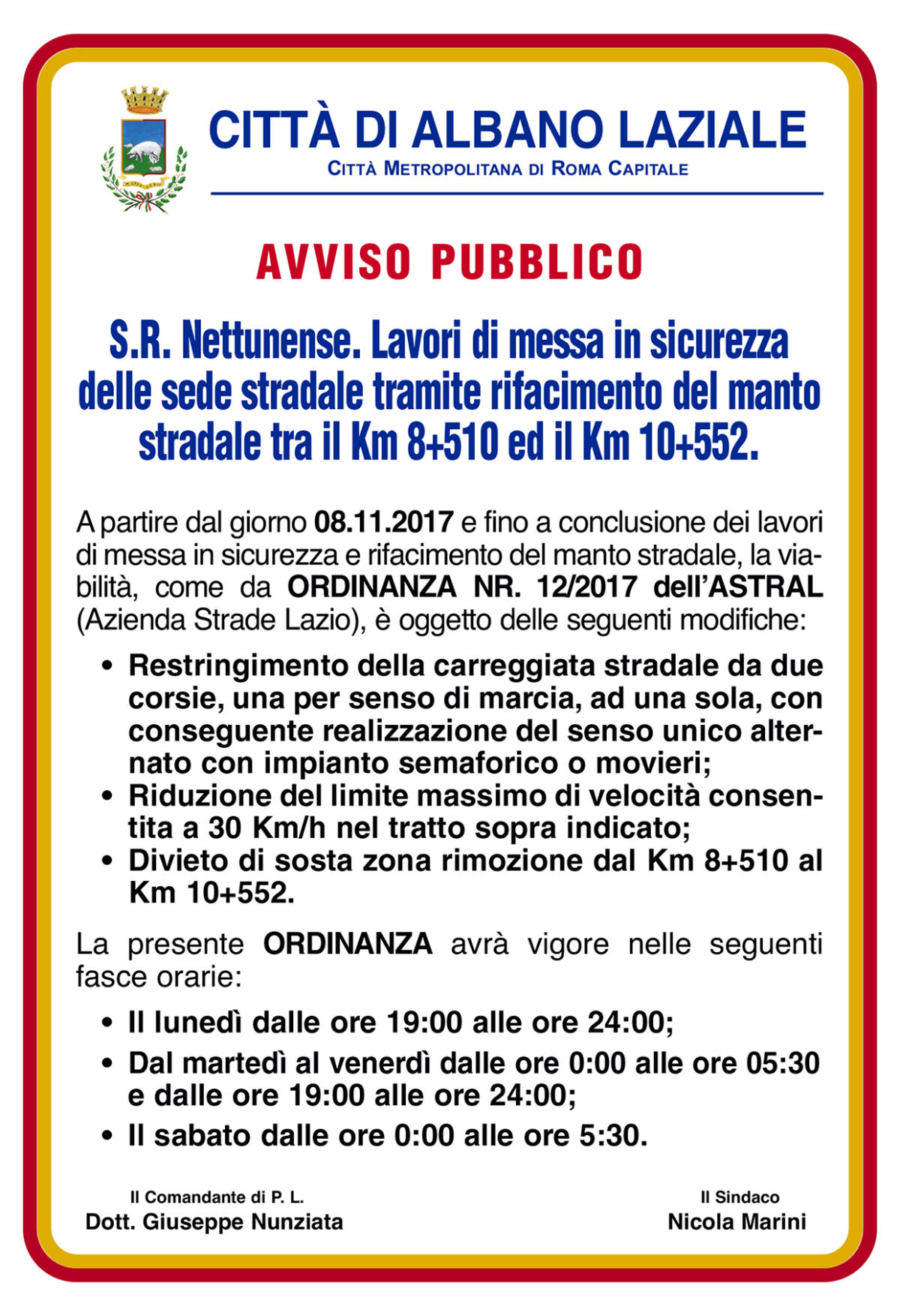 Dal prossimo  8 novembre lavori dell’Astral sulla Nettunense: ecco le modifiche alla viabilità. - 