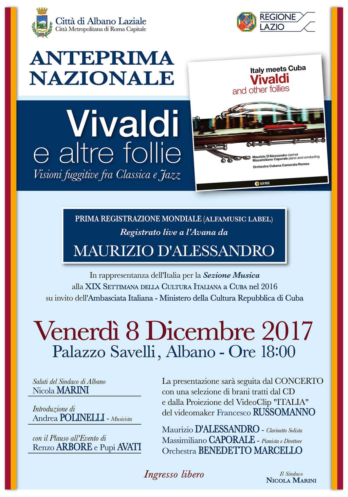 Albano, a Palazzo Savelli l'anteprima dell'album del maestro D'Alessandro - 