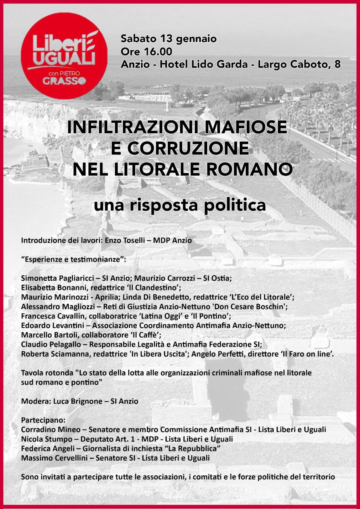 Anzio - Sabato 13 gennaio il convegno: “Infiltrazioni mafiose e corruzione nel litorale romano” - 