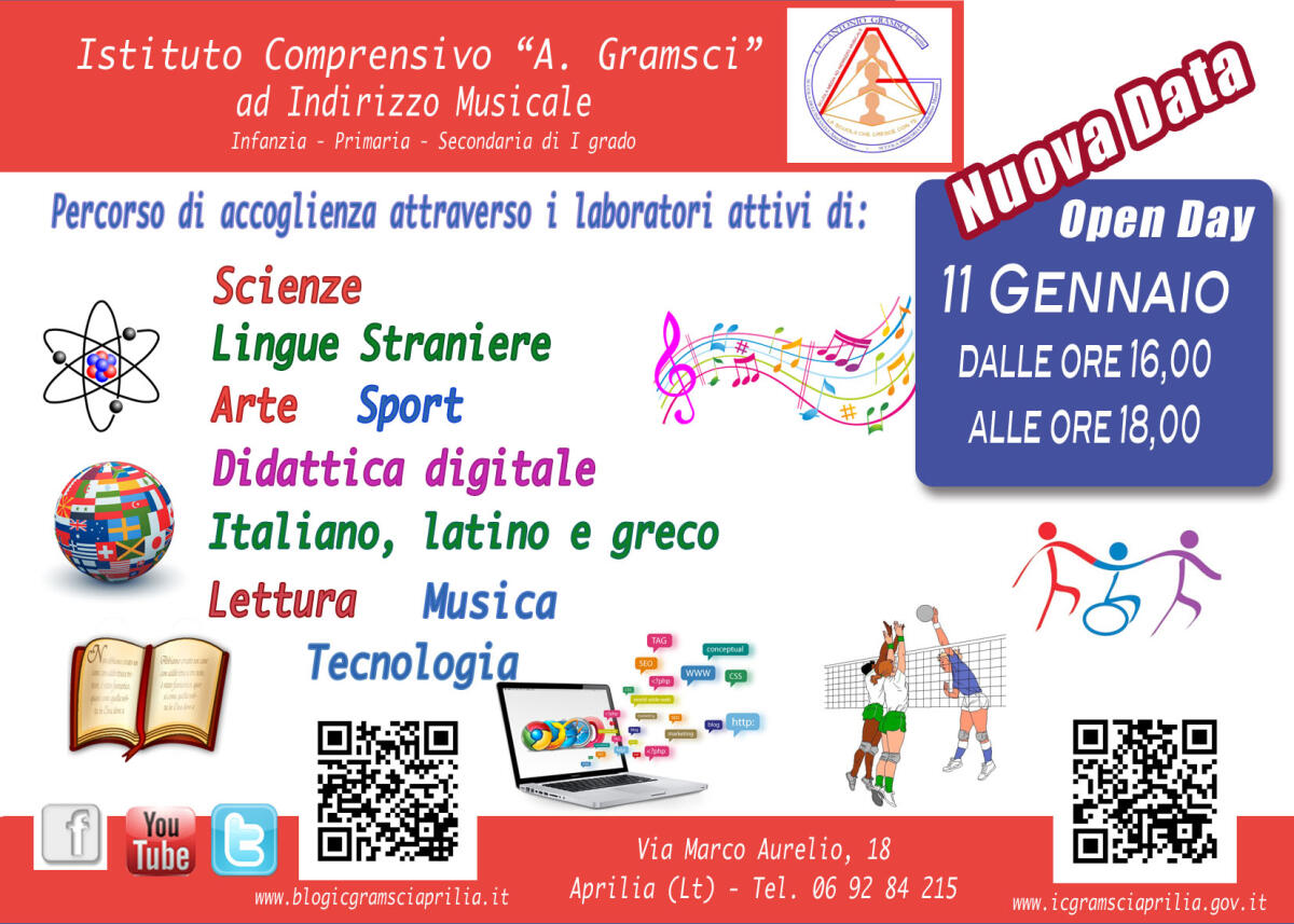 Giornata di “Open Day” il prossimo giovedì 11 gennaio all’Istituto Gramsci di Aprilia. - 