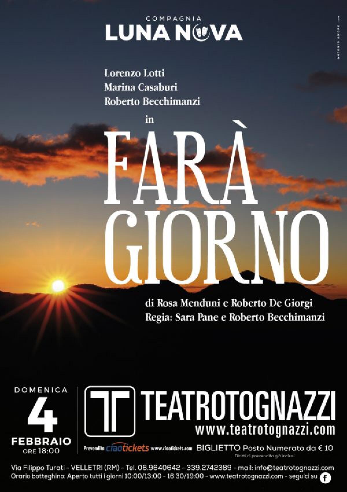 Domenica 4 febbraio al Teatro Tognazzi di Velletri lo spettacolo “Farà giorno”. - 