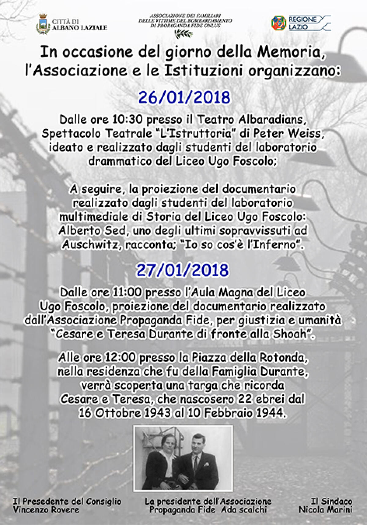 Giorno della Memoria ad Albano, teatro e una targa per non dimenticare - 