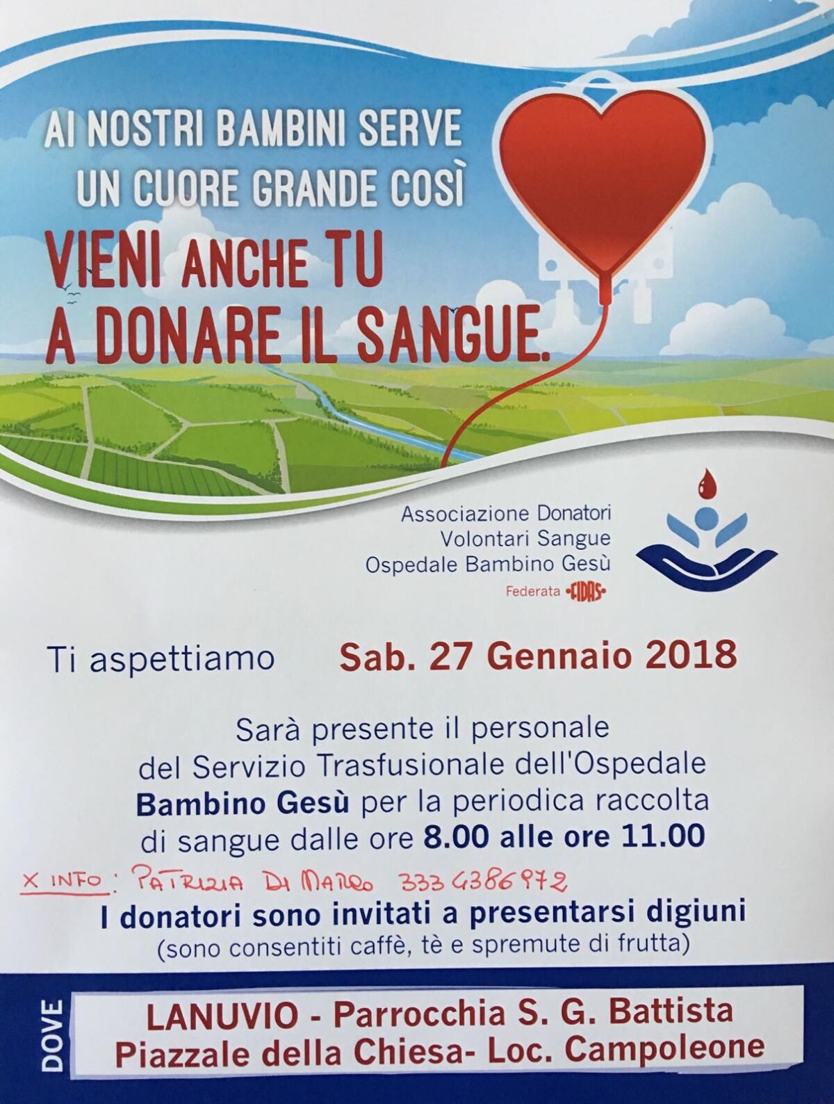 A Campoleone raccolta di sangue a favore dell'ospedale Bambino Gesù - 