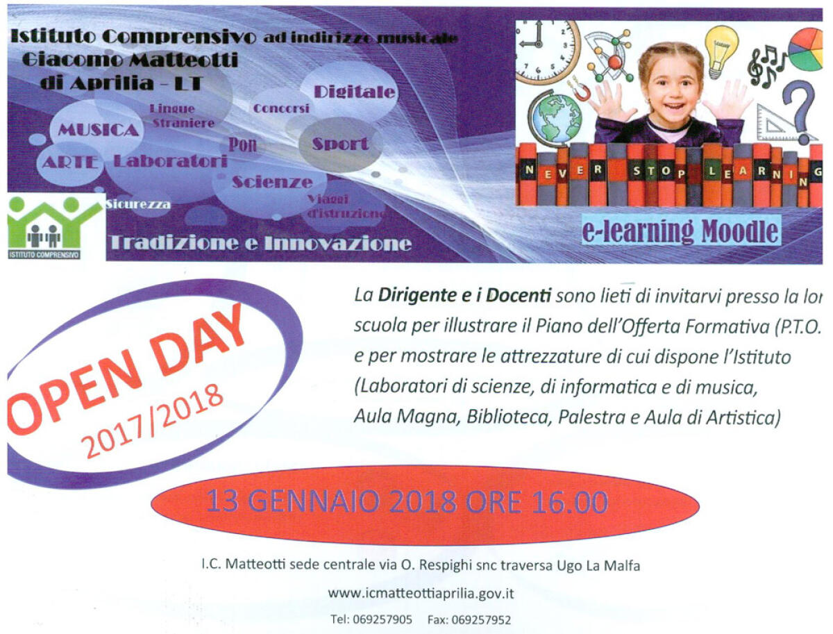 Questo sabato 13 gennaio "Open Day" all'Istituto Matteotti di Aprilia. - 