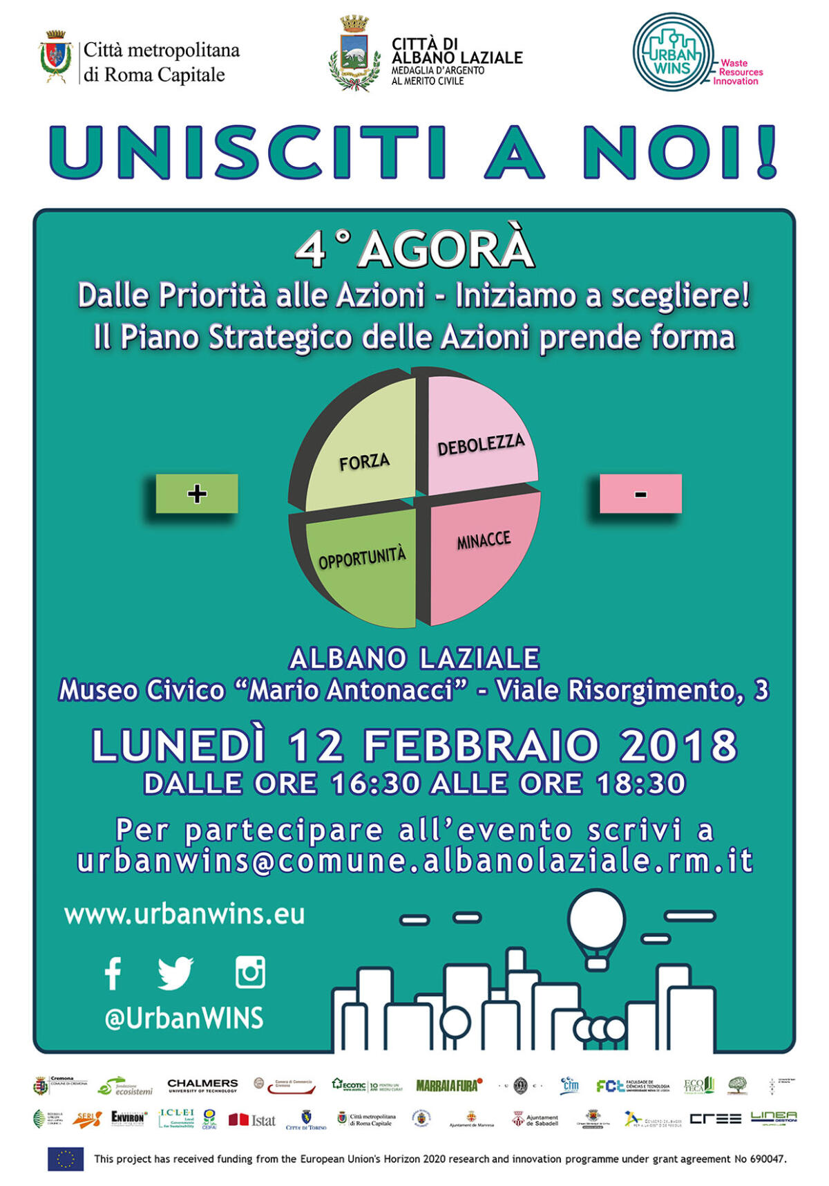 Albano, progetto europeo UrbanWins: 12 febbraio IV Agorà - 