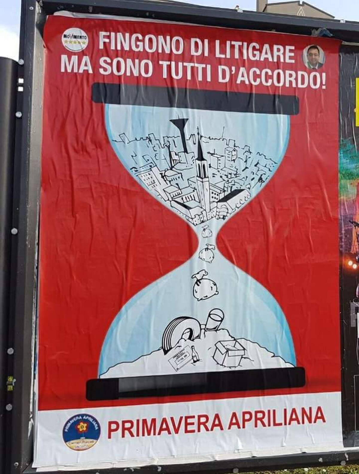 Rifiuti, manifesti di Primavera Apriliana contro Terra e i 5Stelle. E' polemica - 
