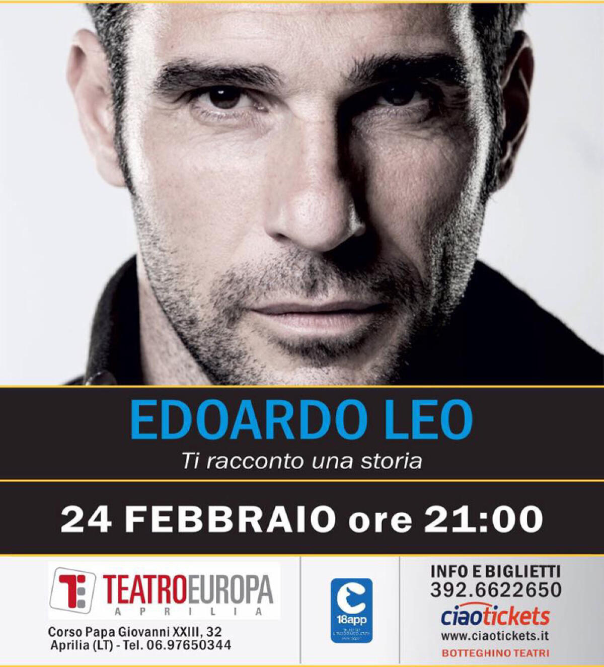 “Ti racconto una Storia”: Edoardo Leo questa sera in scena al Teatro Europa di Aprilia. - 