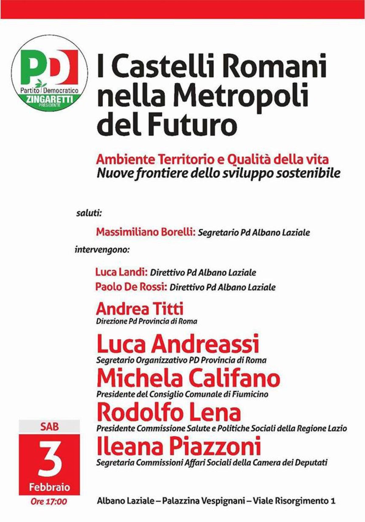 Questo sabato ad Albano un convegno organizzato dal Pd su ambiente e territorio. - 