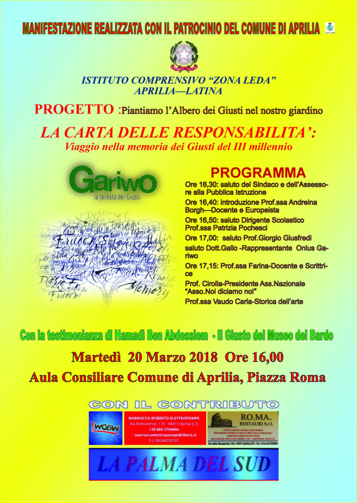I Giusti del terzo millennio, l'iniziativa ad Aprilia - 