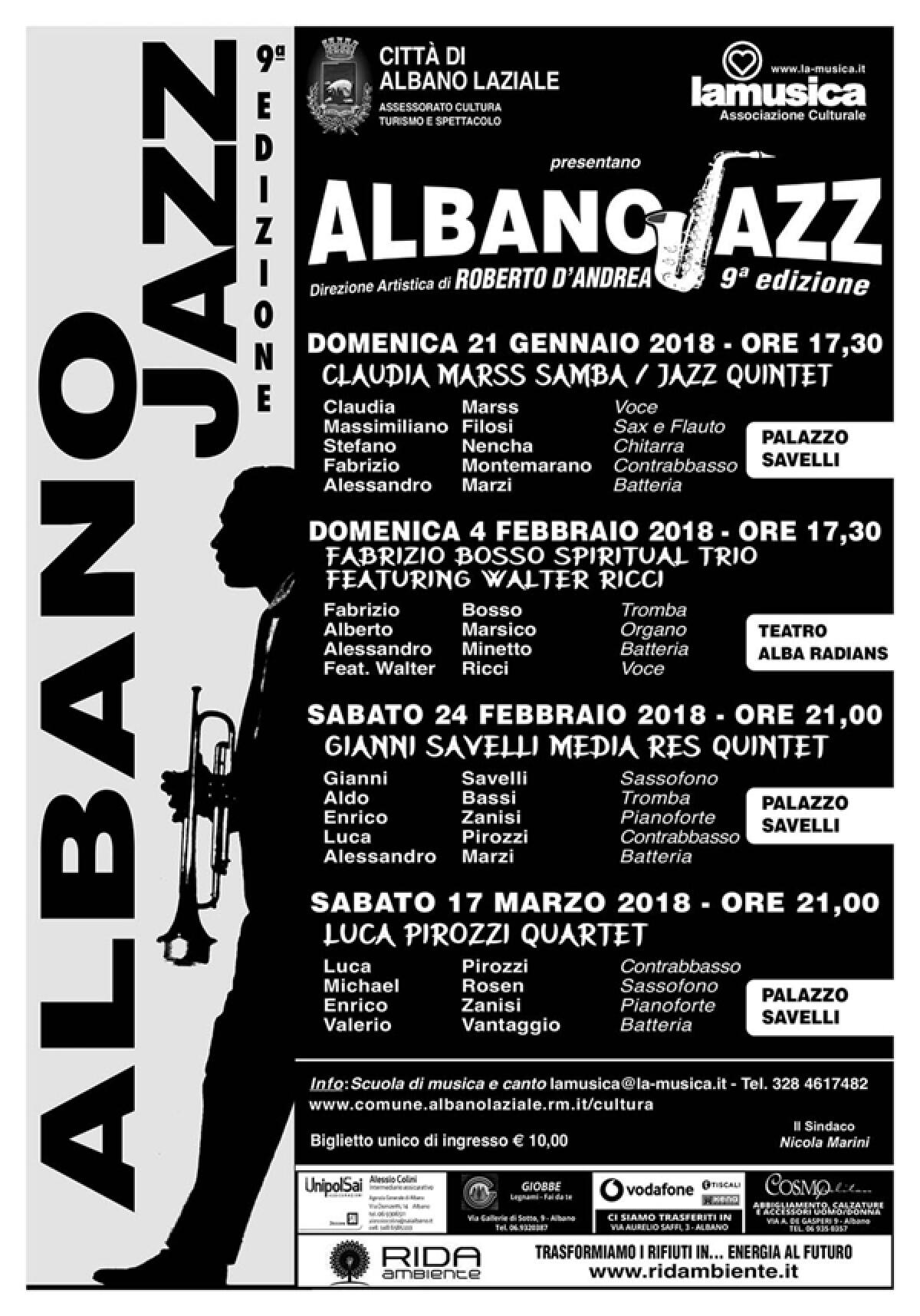 Sabato 17 marzo ultimo appuntamento della rassegna “Albano Jazz”. - 