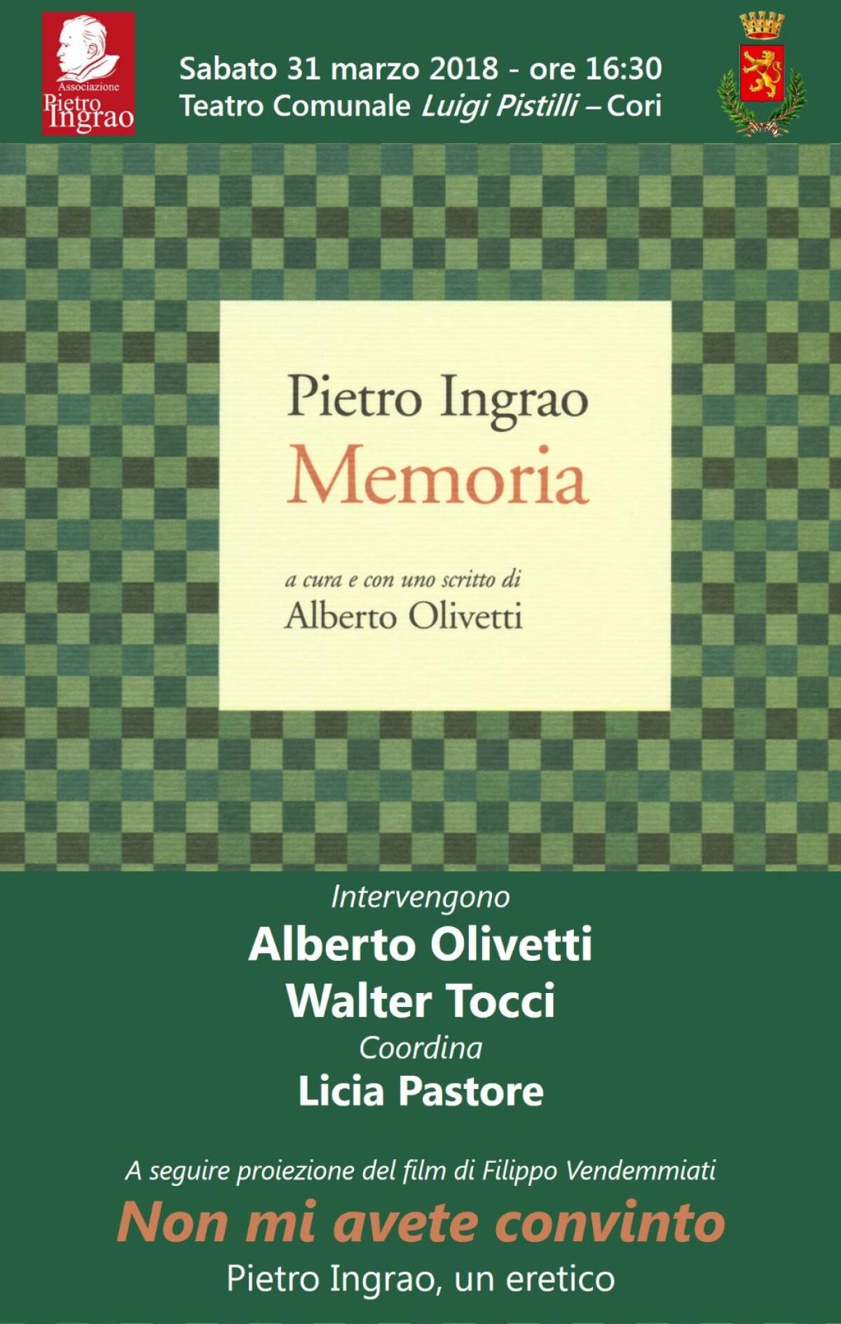 A Cori la presentazione del libro postumo di Pietro Ingrao - 