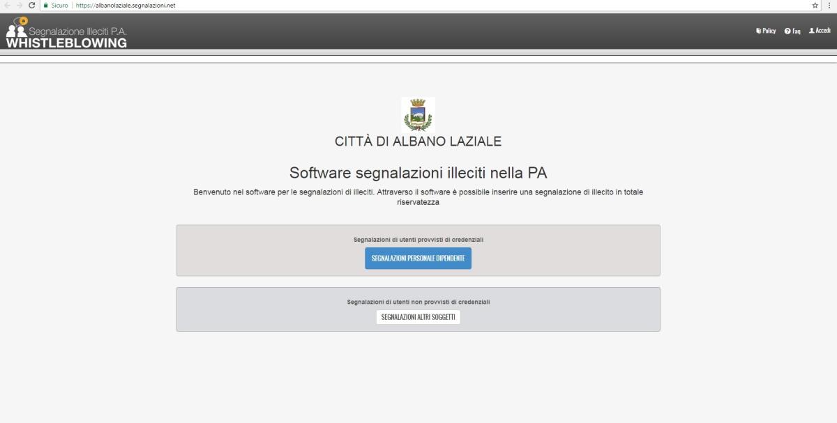 Albano, attivo il “Whistleblower” per la segnalazione anonima di presunti illeciti - 