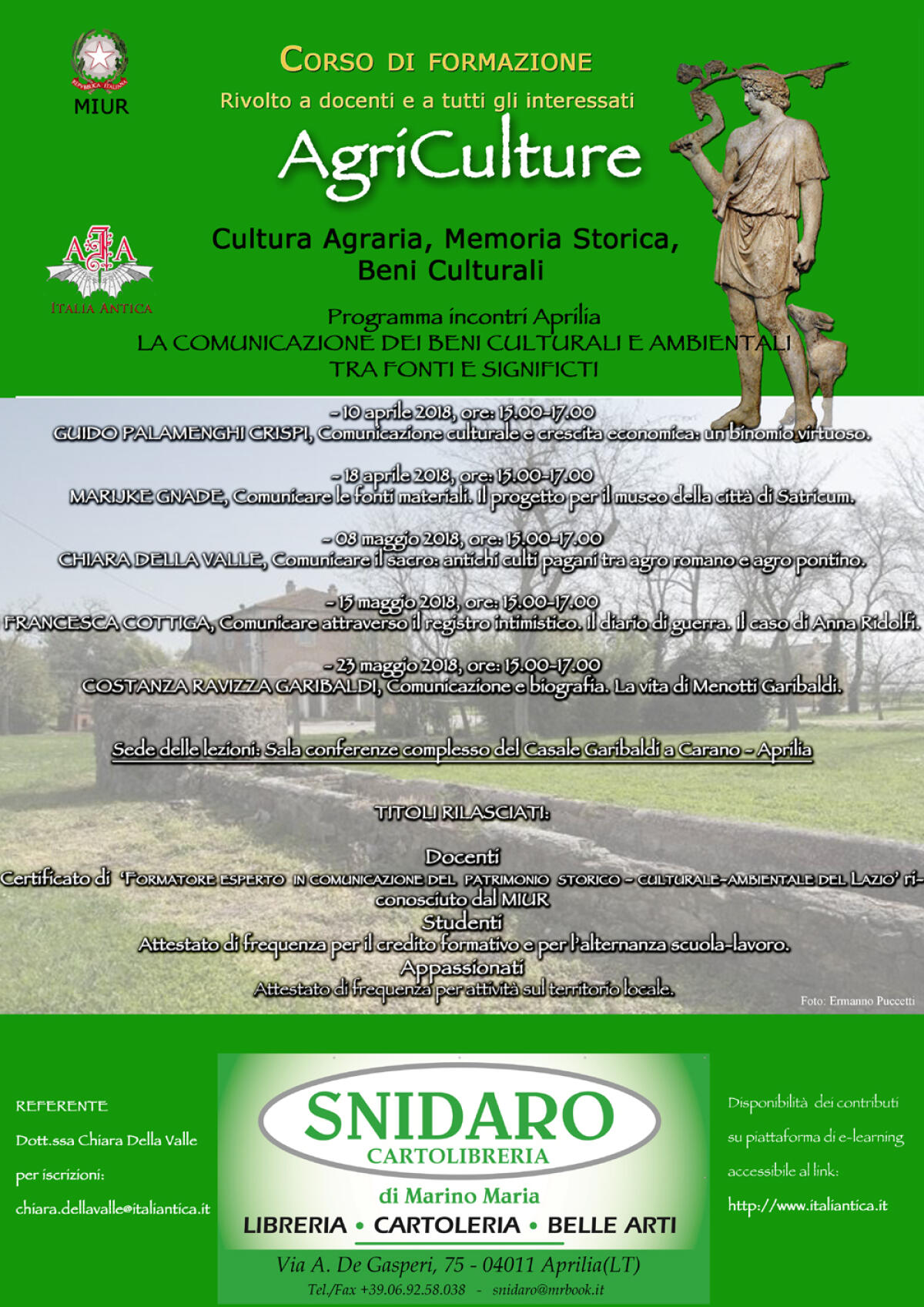 APRILIA - L’associazione “Italia Antica” organizza il corso di formazione “Agriculture, riconosciuto dal MIUR. - 
