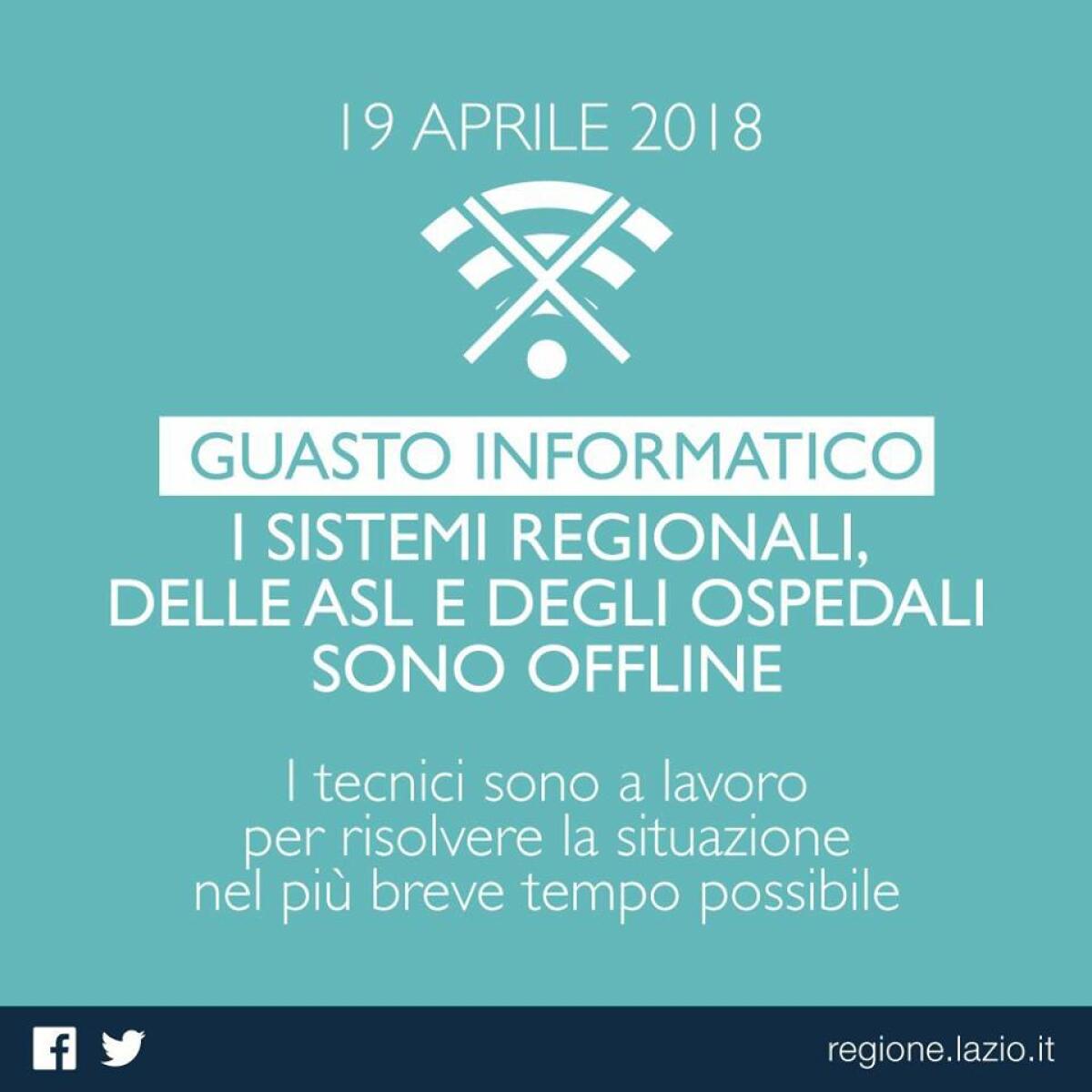 In tilt per oltre 3 ore questa mattina i sistemi informatici della Regione Lazio - 
