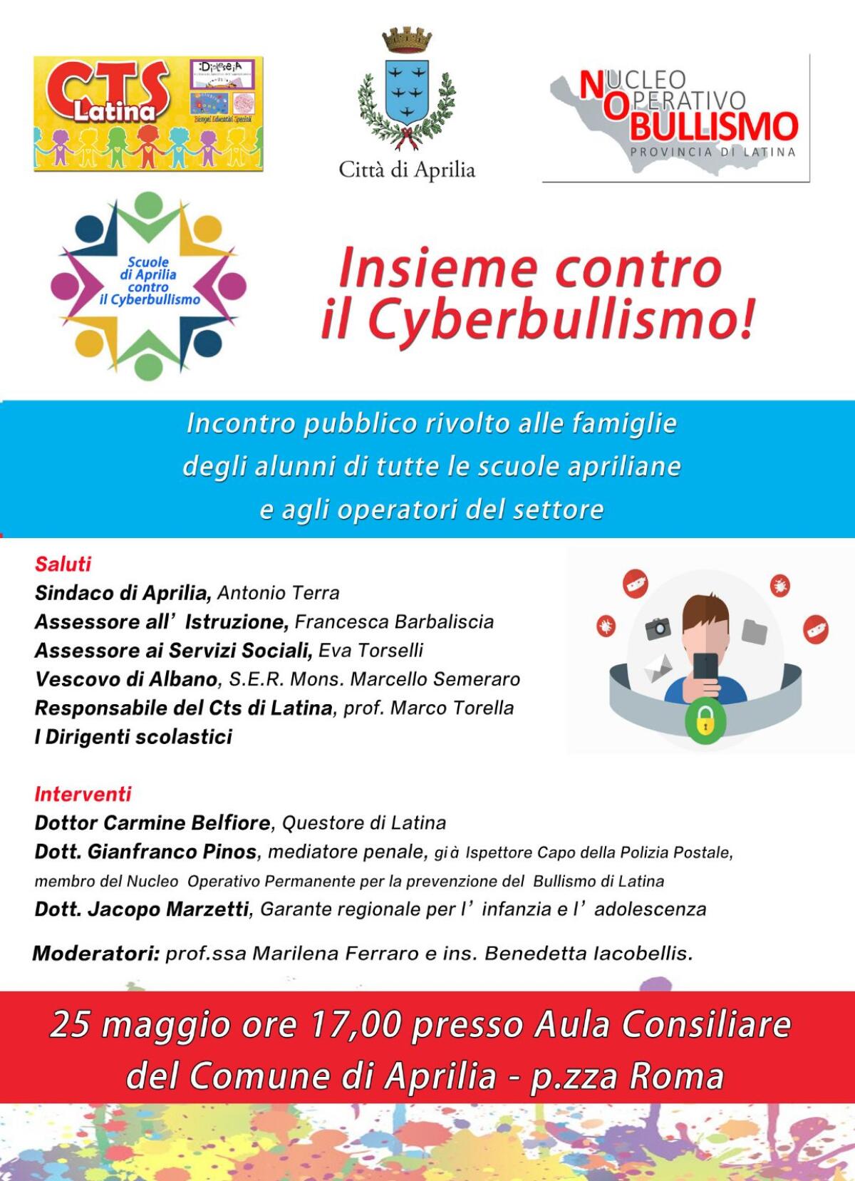 “Insieme contro il Cyberbullismo”: il 25 maggio un incontro pubblico ad Aprilia. - 