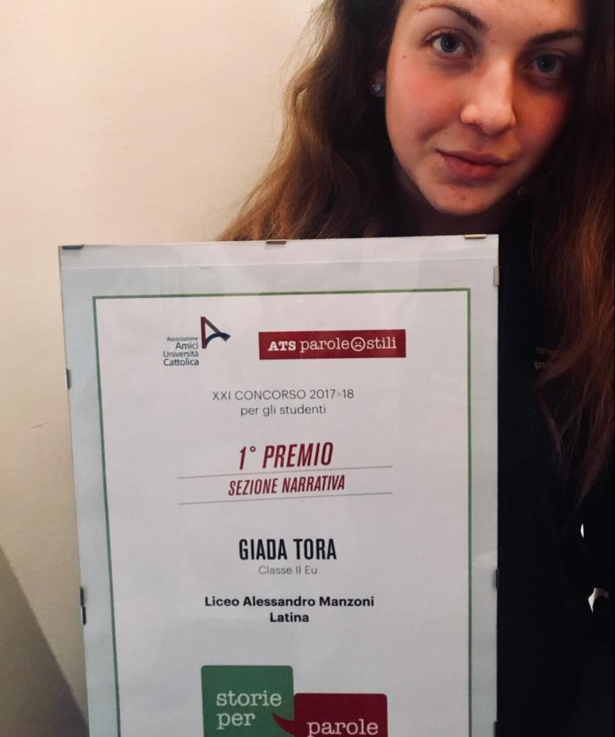 Storie per Parole Ostili, primo premio a Giada Tora del liceo Manzoni di Latina - 