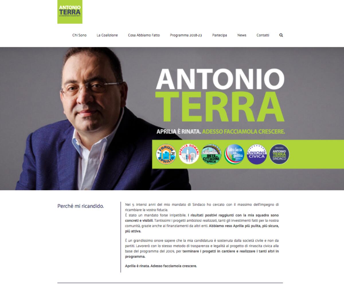 APRILIA - Antonio Terra lancia il sito web della campagna elettorale. Il 22 maggio diretta live su Facebook. - 