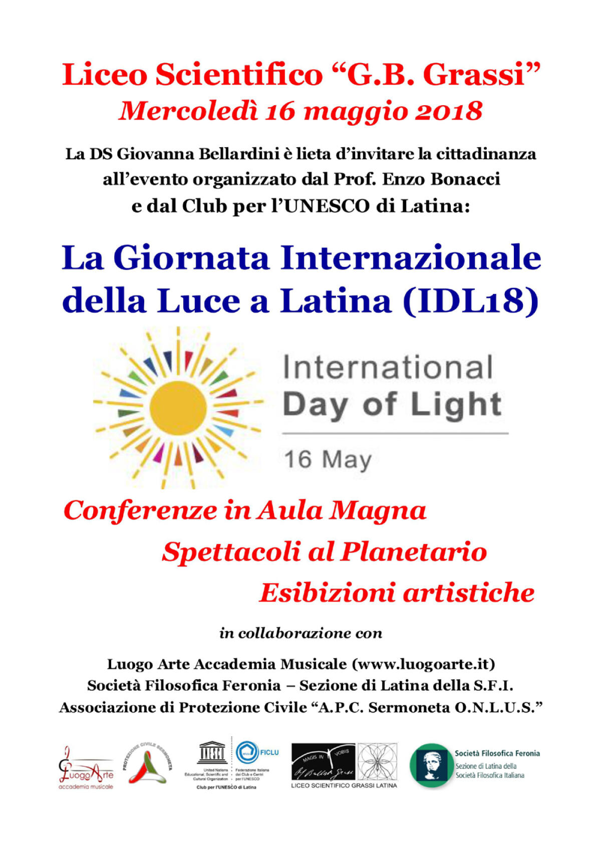 Giornata Internazionale della Luce: conferenza stampa al Liceo "Grassi" di Latina. - 