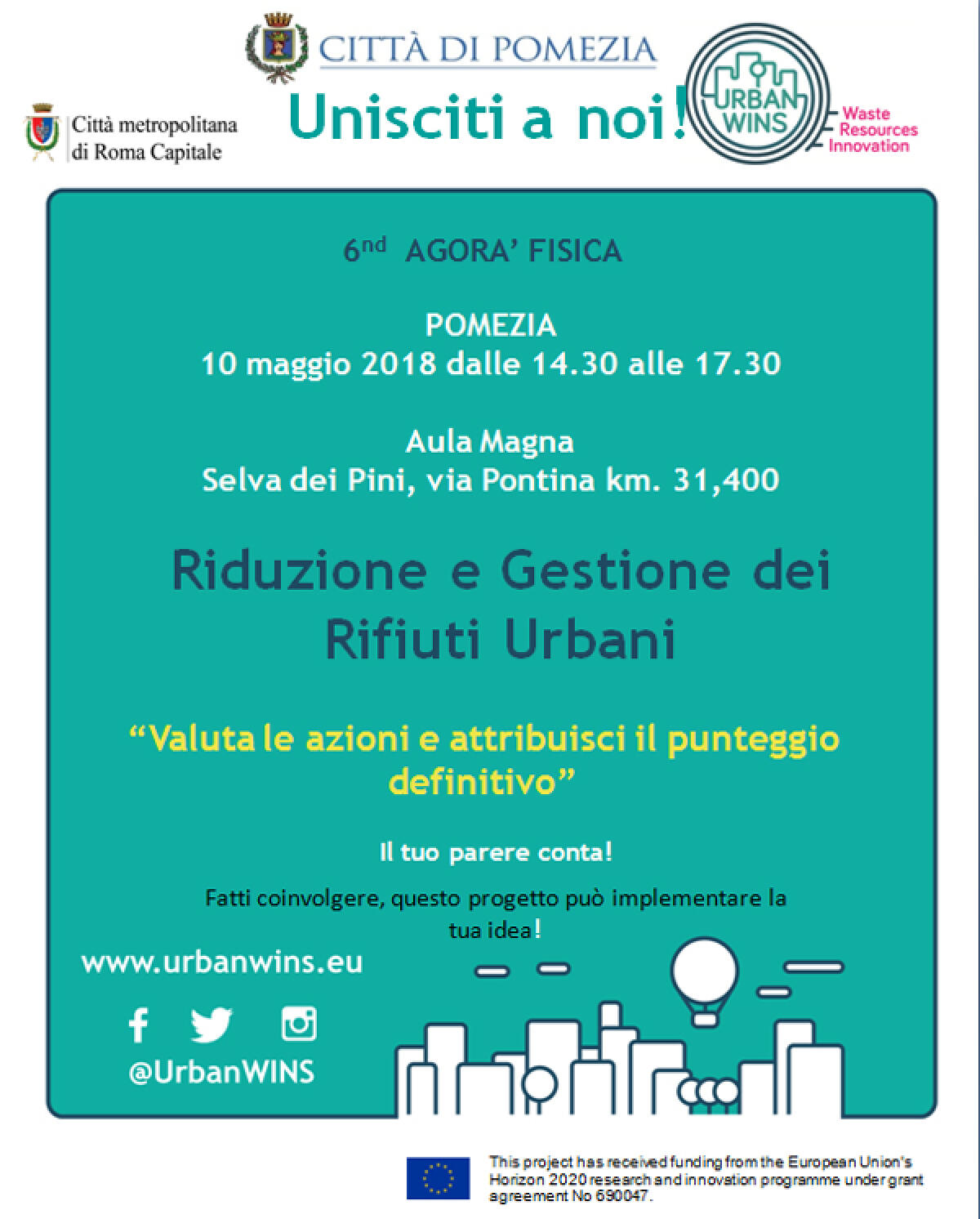 Progetto “Urban Wins" per la prevenzione e la gestione dei rifiuti: il 10 maggio agorà a Pomezia. - 