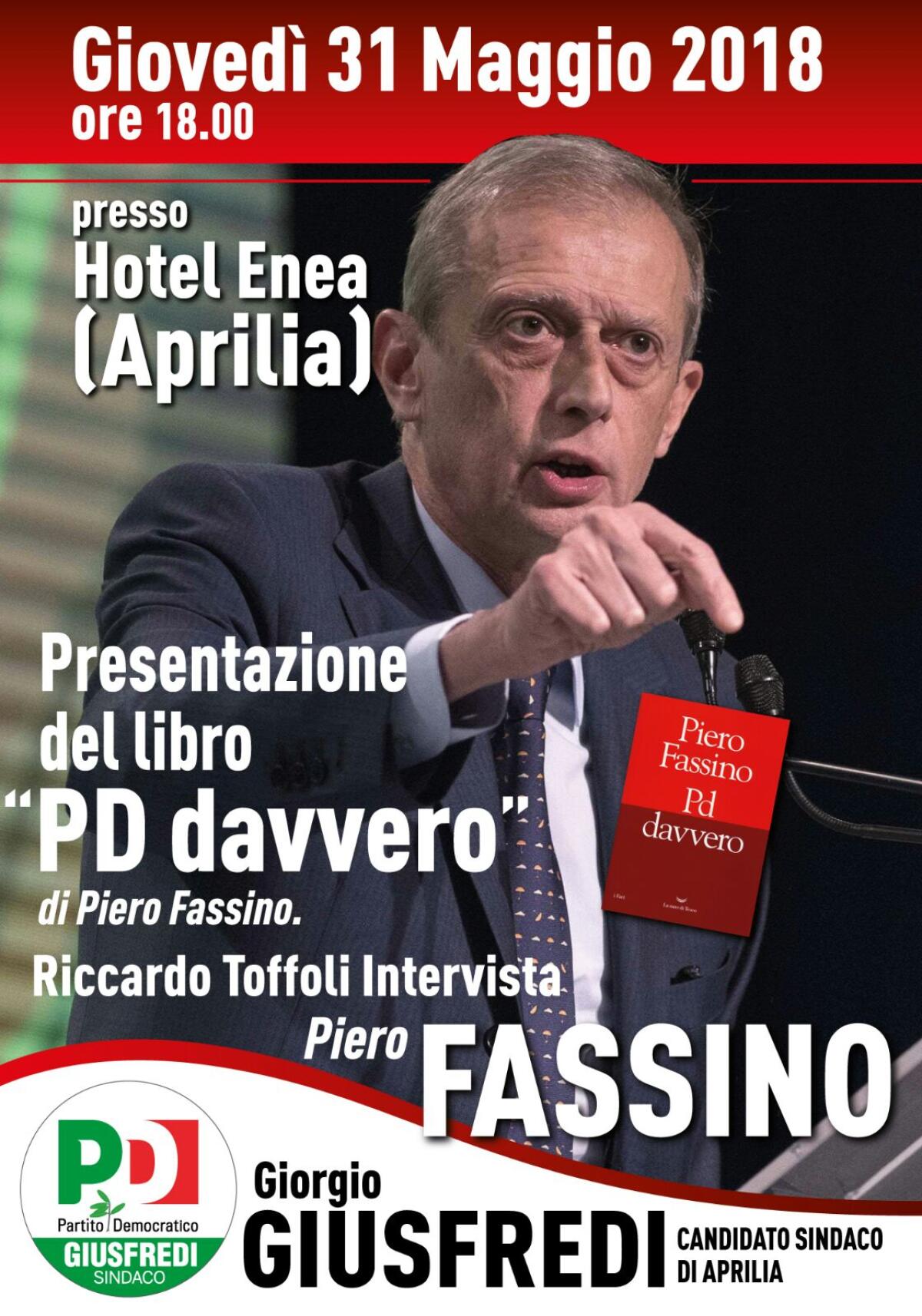 Aprilia, giovedì 31 maggio incontro con Piero Fassino - 